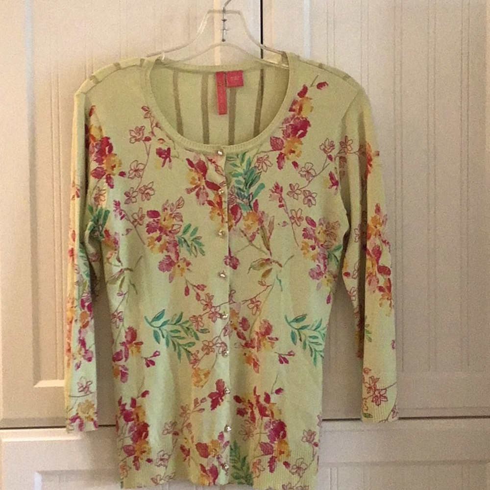 Vintage inspired, jeweled buttons, 3/4 sleeve sweater.